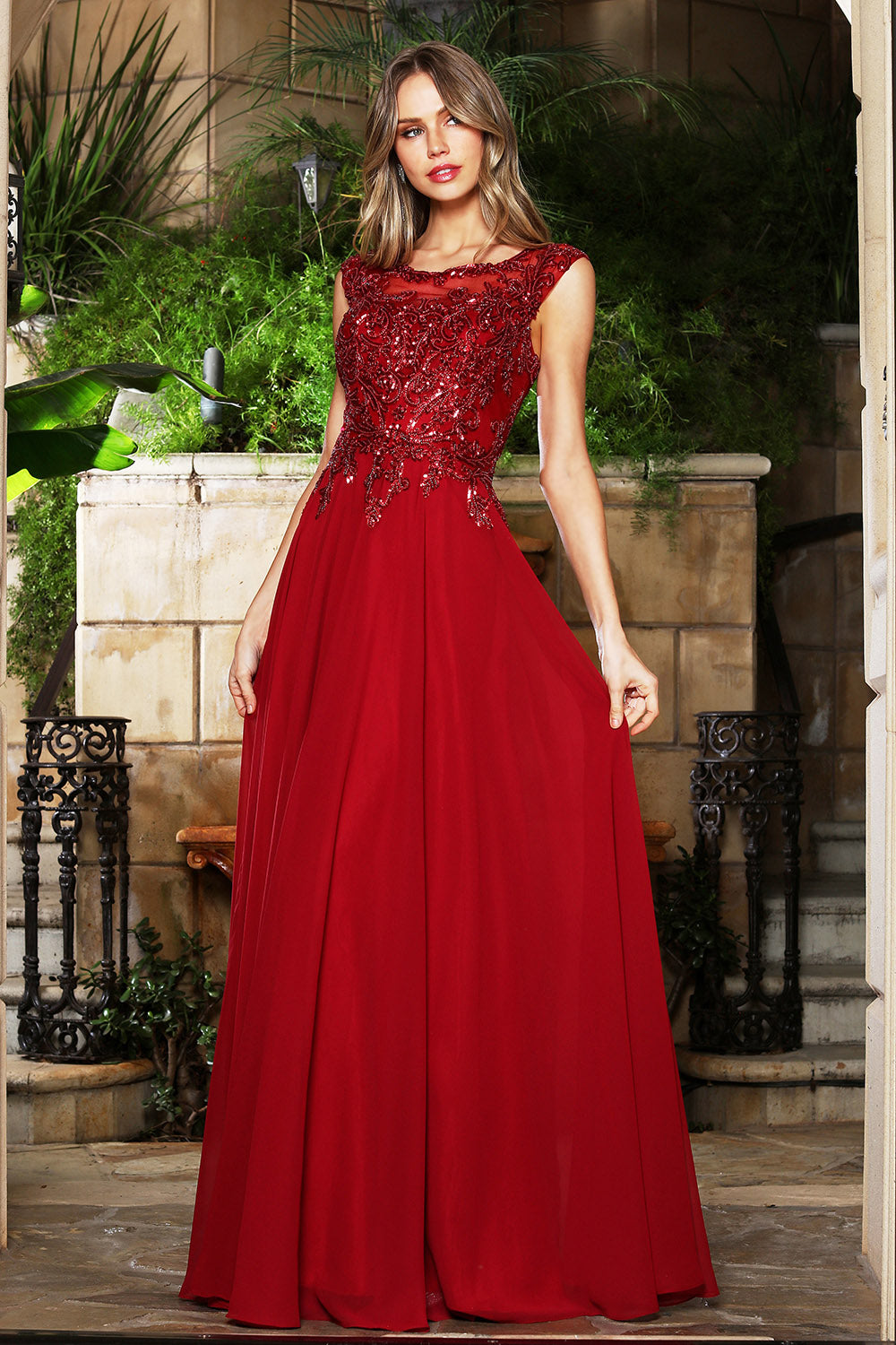 Prom Dresses Long Formal A Line Beaded Prom Dress Adora Design 3353 Burgundy