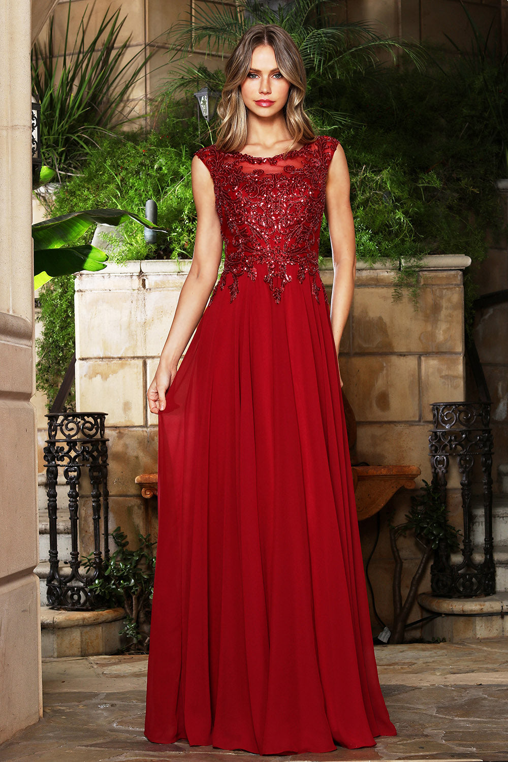 Prom Dresses Long Formal A Line Beaded Prom Dress Adora Design 3353 Burgundy