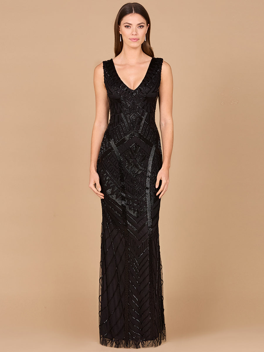 Lara Dresses 33552 Fitted Long Beaded Lace Evening Prom Dress