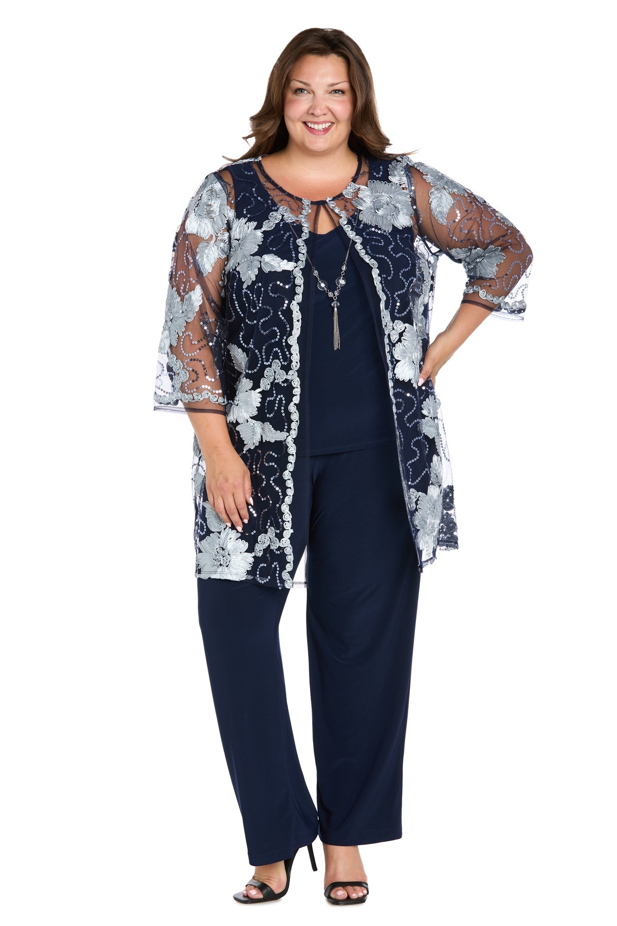 R&M Richards 3356W Floral Long Plus Size Formal Pantsuit
