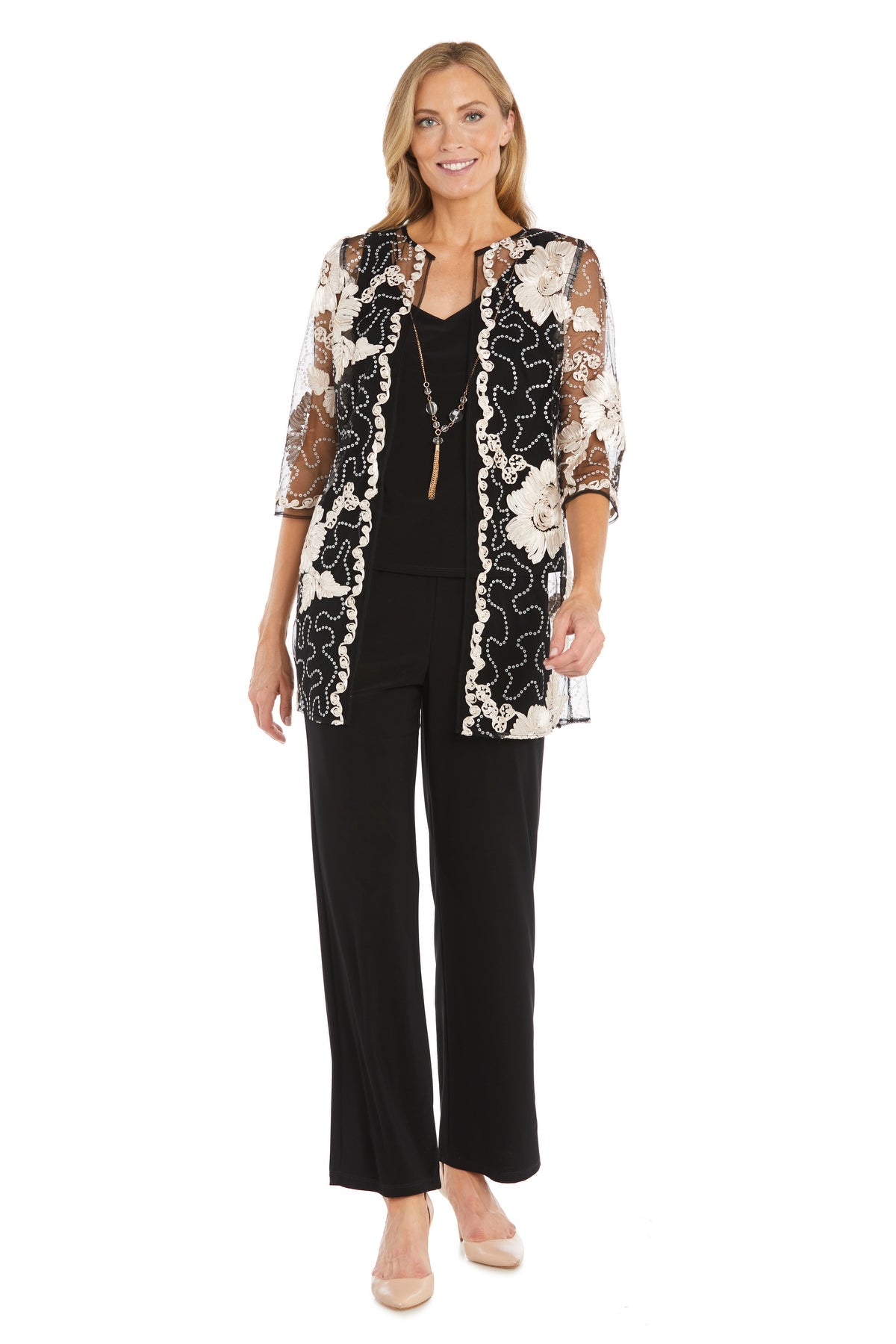 Pant Suit Long Formal Petite Jacket Pant Suit Champagne/Black