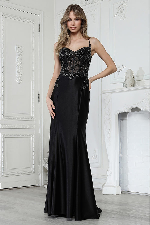 Long Formal Fitted Beaded Prom Dress Adora Design 3358