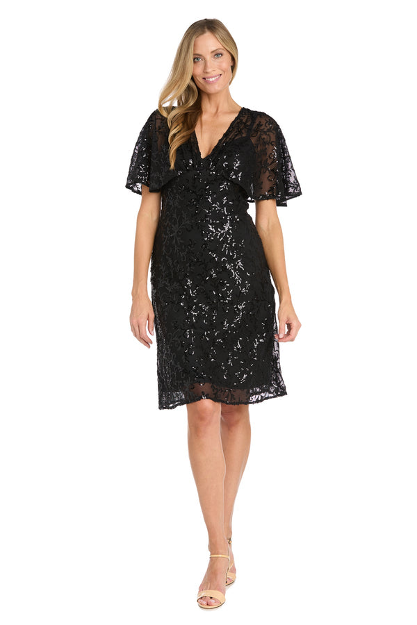 V-Neck Short Sequin Cocktail Dress by R&M Richards 3365