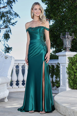 Long Formal Mermaid Slit Pleated Prom Dress Adora Design 3371