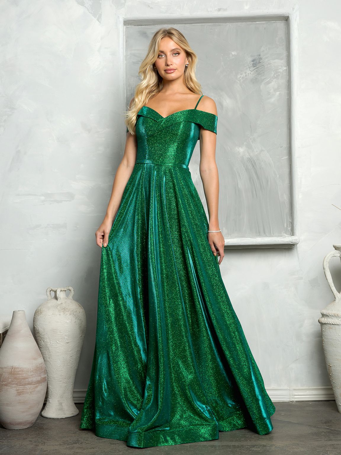 Long Formal Off Shoulder Glitter Ball Gown