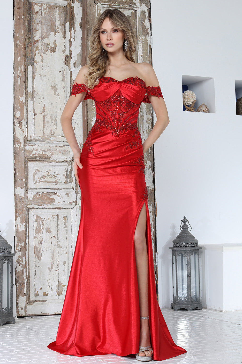 Prom Dresses Long Formal Slit Corset Prom Dress Adora Design 3376 Red