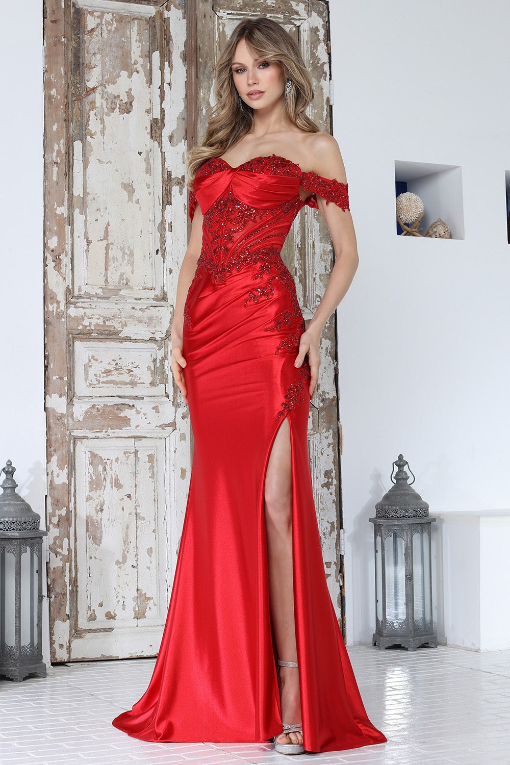 Prom Dresses Long Formal Slit Corset Prom Dress Adora Design 3376 Red