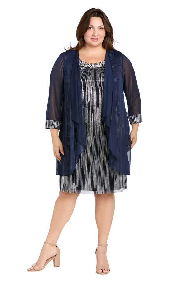 Short Cocktail Plus Size Dress Metallic Jacket R&M Richards 3377W