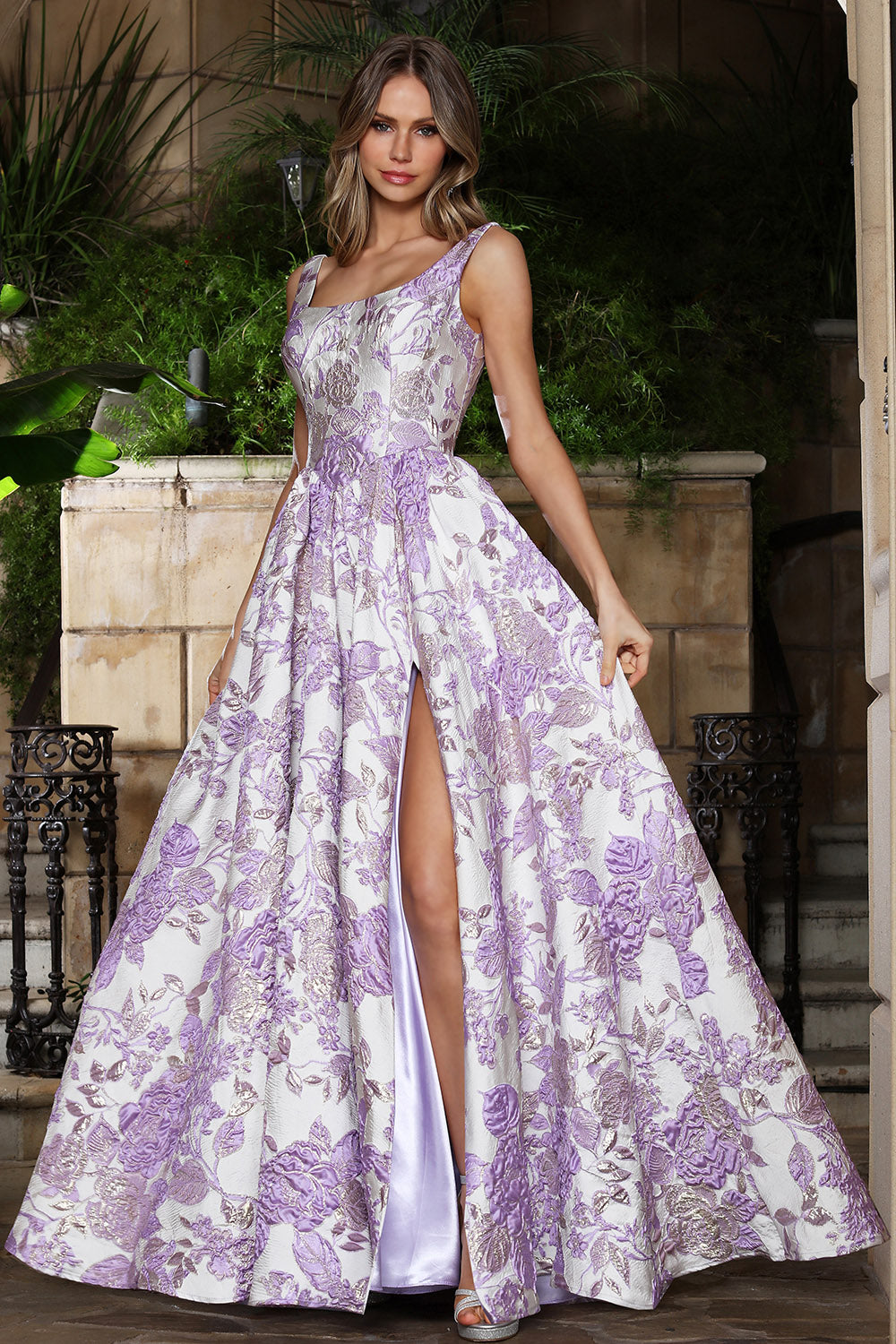 Prom Dresses Long Formal Floral Print Prom Dress Adora Design 3379 Lavender Multi