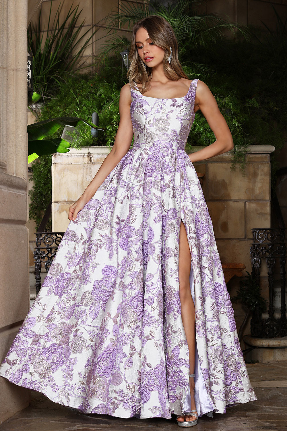Prom Dresses Long Formal Floral Print Prom Dress Adora Design 3379 Lavender Multi