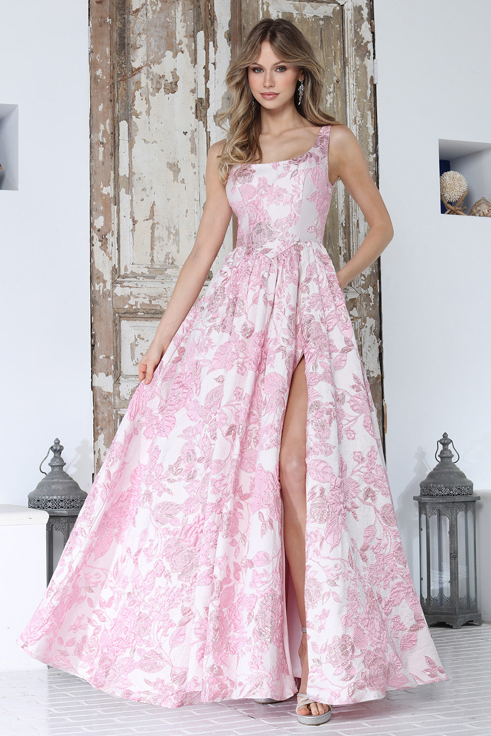 Prom Dresses Long Formal Floral Print Prom Dress Adora Design 3379 Pink Multi