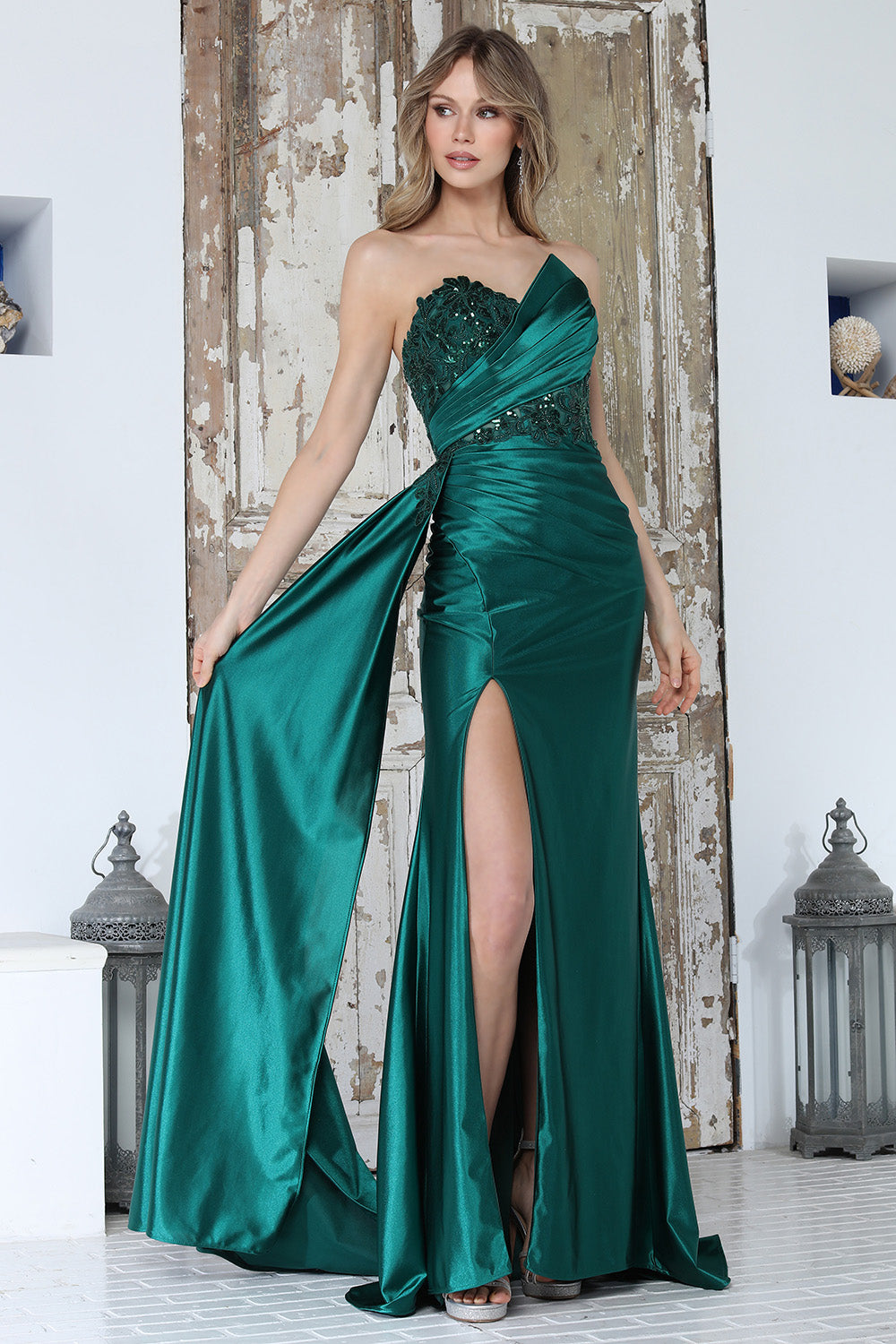 Prom Dresses Long Formal Prom Lace Applique Corset Dress Adora Design 3381 Emerald