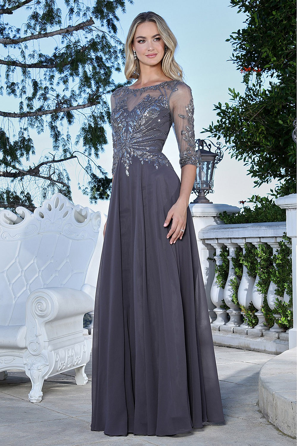 Mother of the Bride Dresses Long Formal Beaded Mother of the Bride Dress Adora Design 3382 Charcoal Gray