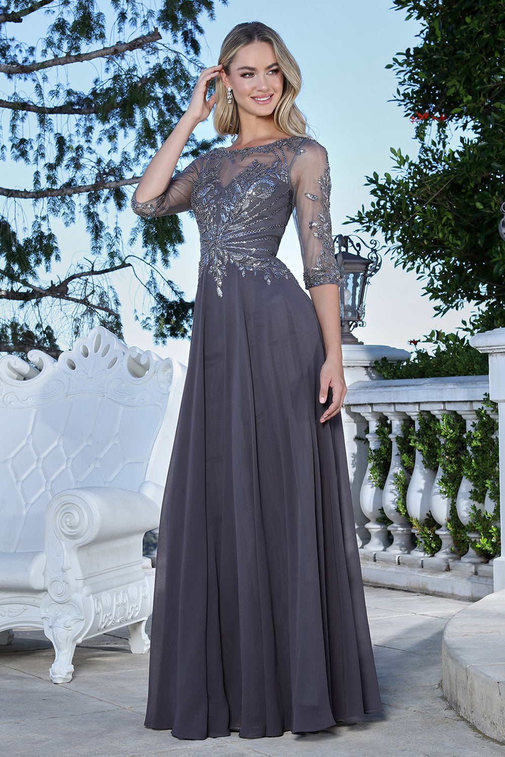Mother of the Bride Dresses Long Formal Beaded Mother of the Bride Dress Adora Design 3382 Charcoal Gray