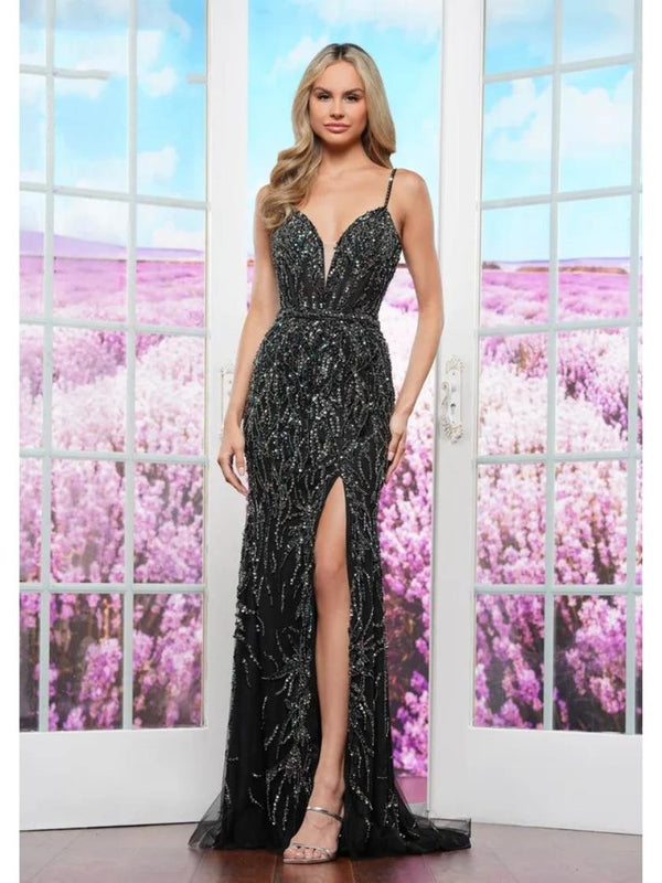 Colors 3384 Fitted Slit Long Formal Prom Dress