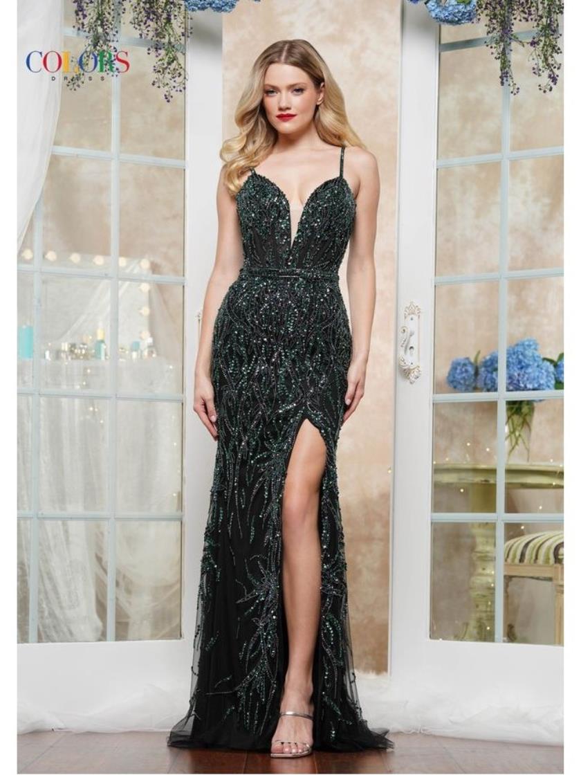 Colors 3384 Fitted Slit Long Formal Prom Dress