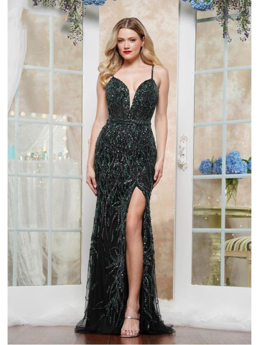 Prom Dresses Fitted Slit Long Formal Prom Dress Deep Green