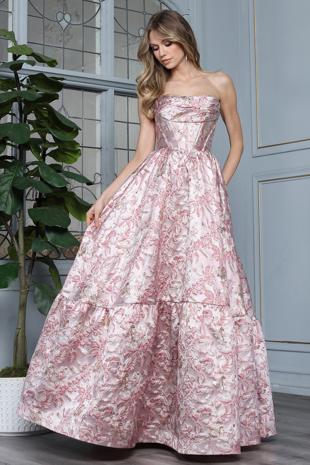 Prom Dresses Long Formal Ruffle Ball Gown Floral Print Prom Dress Adora Design 3384 Rose Multi