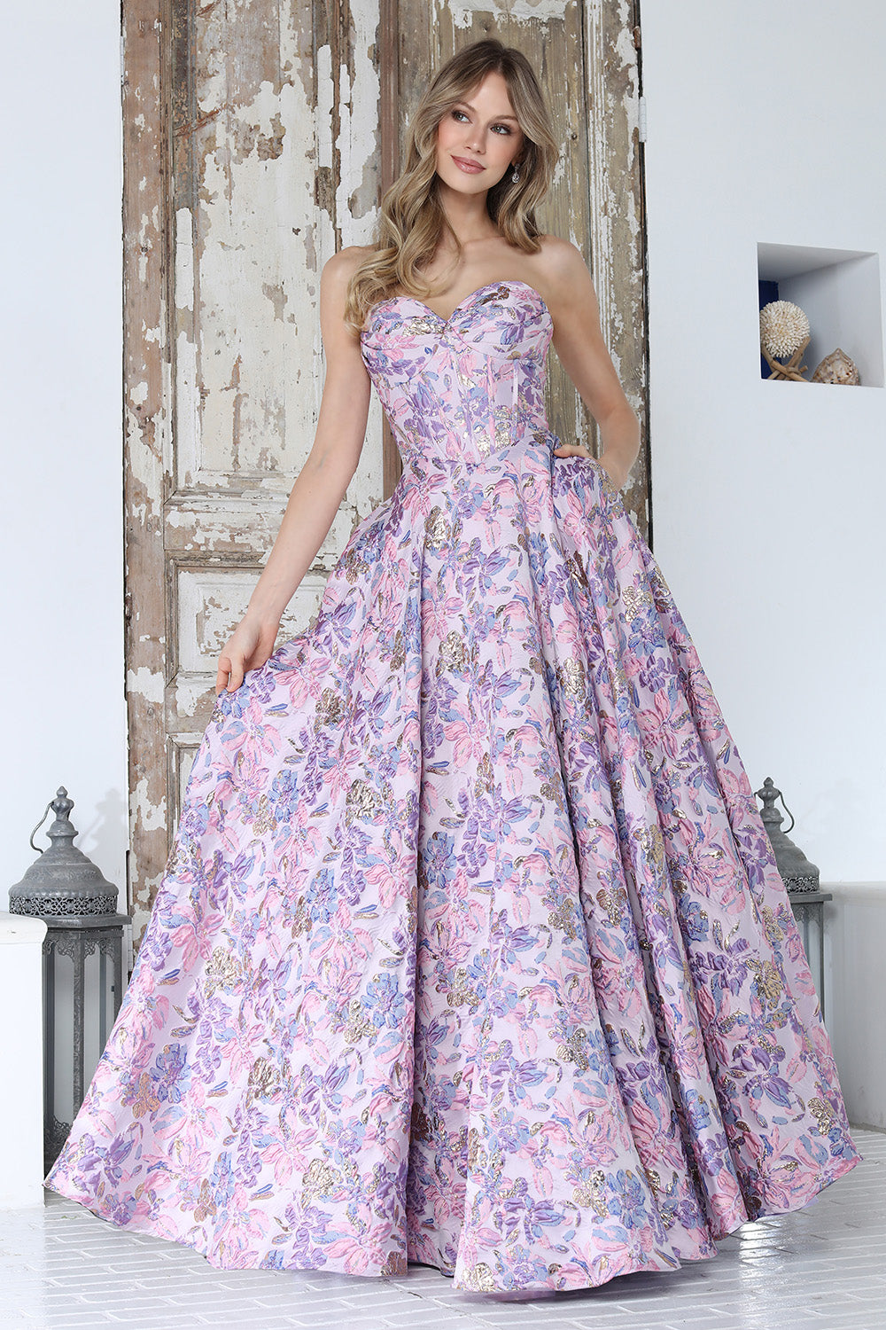 Prom Dresses Long Formal Floral Print Ball Gown Prom Dress Adora Design 3385 Lilac Multi