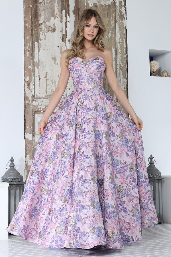 Long Formal Floral Print Ball Gown Prom Dress Adora Design 3385