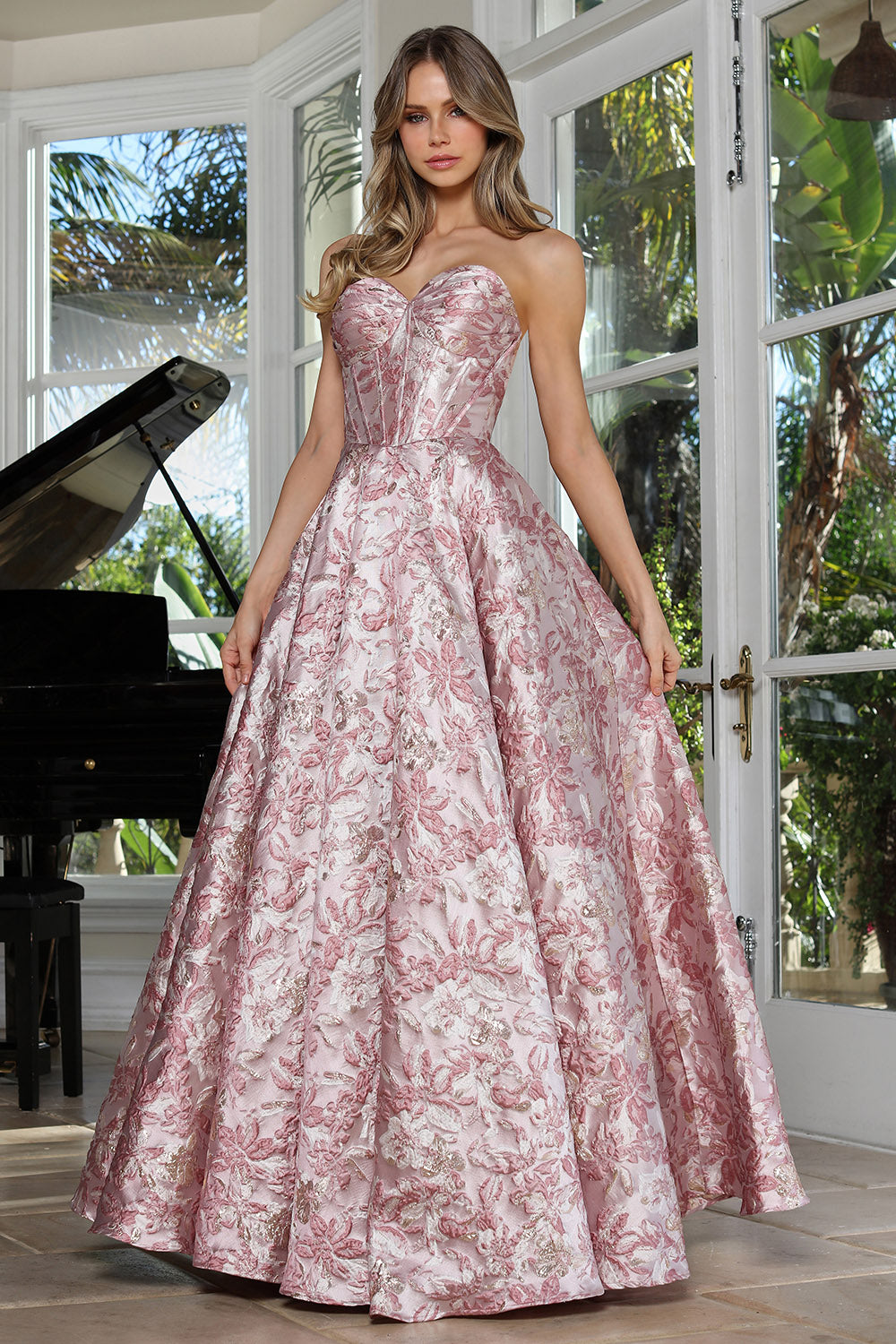 Prom Dresses Long Formal Floral Print Ball Gown Prom Dress Adora Design 3385 Rose Multi