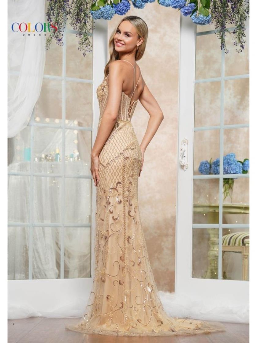 Colors 3395 Fitted Beaded Long Formal Prom Dress