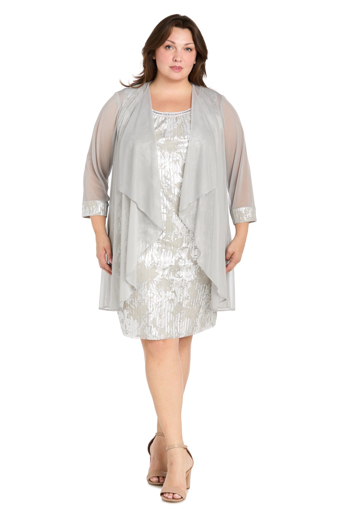 Embellished Short Sequin Cocktail Dress by R&M Richards 3397W in Champagne/Silver