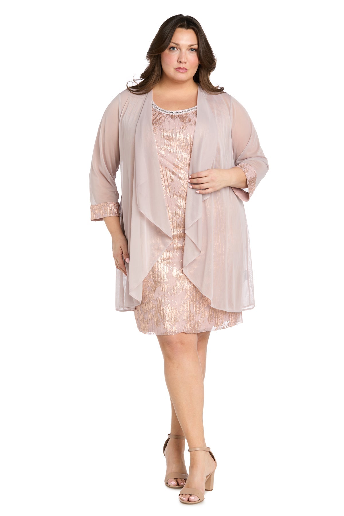 Embellished Short Sequin Cocktail Dress by R&M Richards 3397W in Rose/Gold