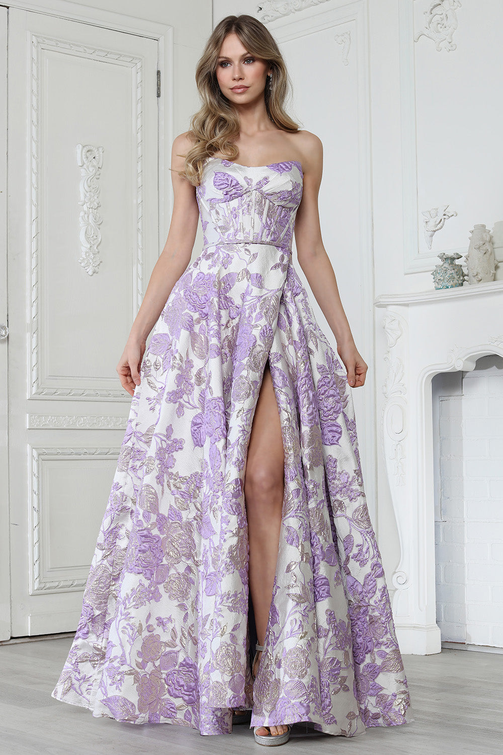 Floral Print Long Formal Ball Gown Corset Prom Dress Adora Design 3397