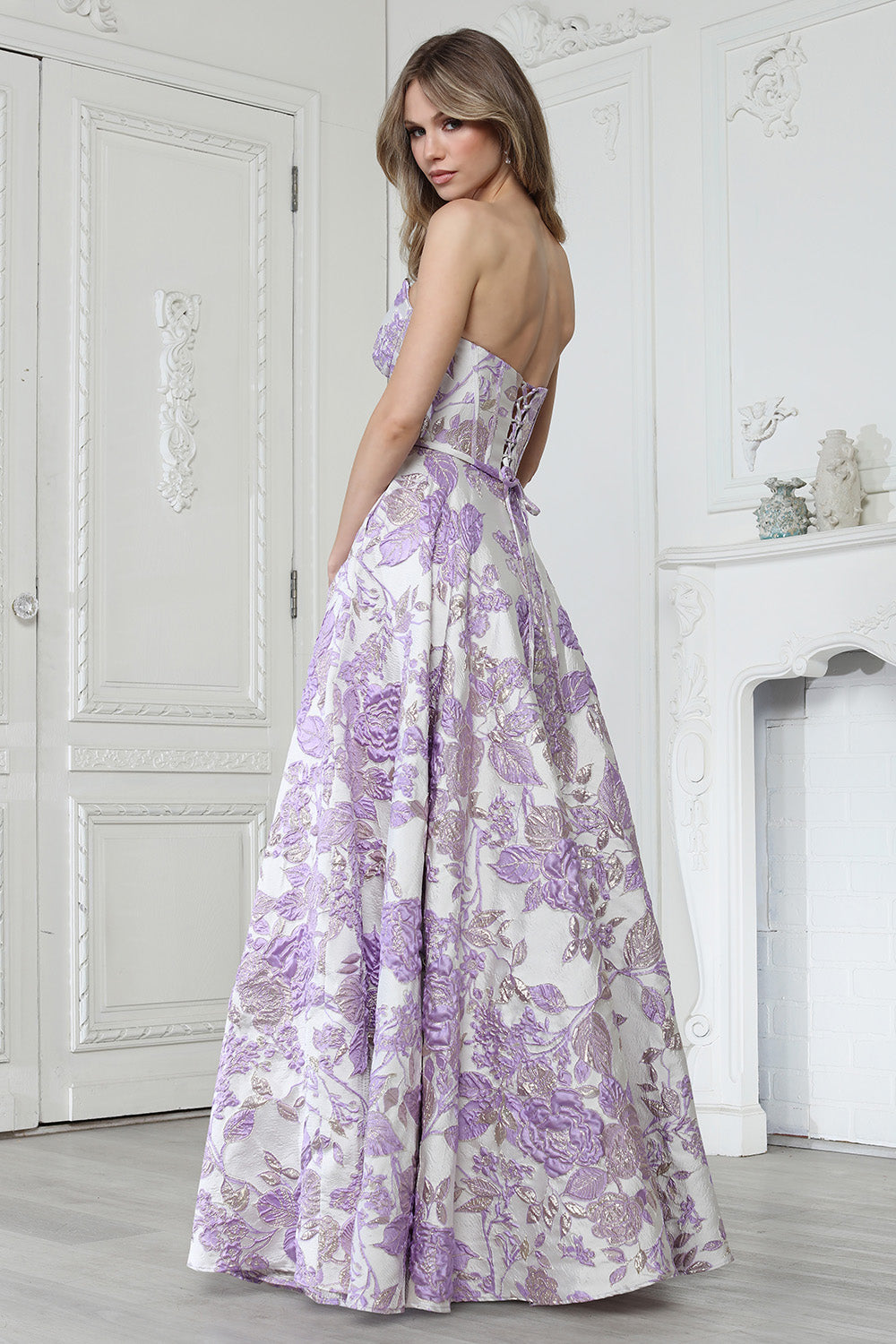Prom Dresses Floral Print Long Formal Ball Gown Corset Prom Dress Adora Design 3397 Lavender Multi
