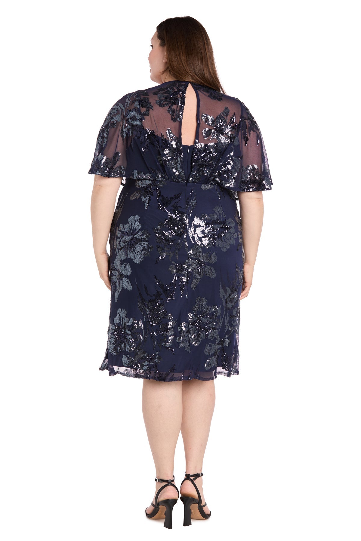 R&M Richards 3398W Plus Size Short Sequin Floral Cocktail Dress