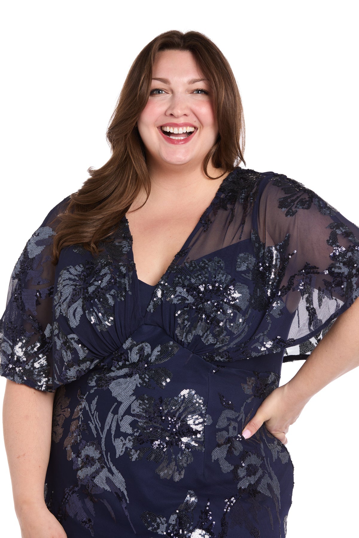 R&M Richards 3398W Plus Size Short Sequin Floral Cocktail Dress