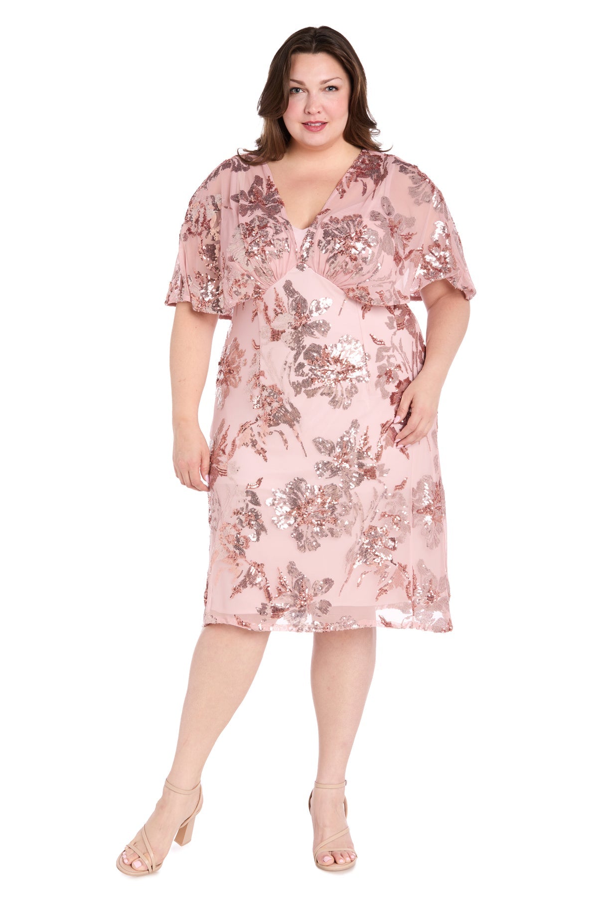 R&M Richards 3398W Plus Size Short Sequin Floral Cocktail Dress