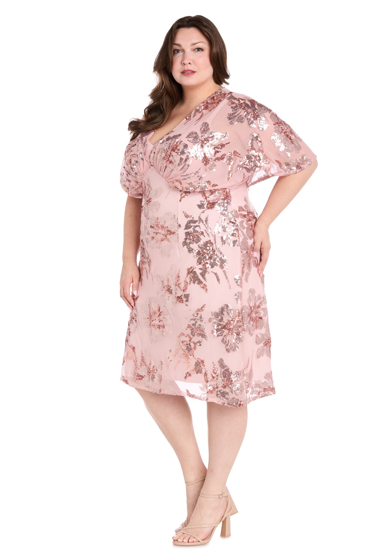 R&M Richards 3398W Plus Size Short Sequin Floral Cocktail Dress