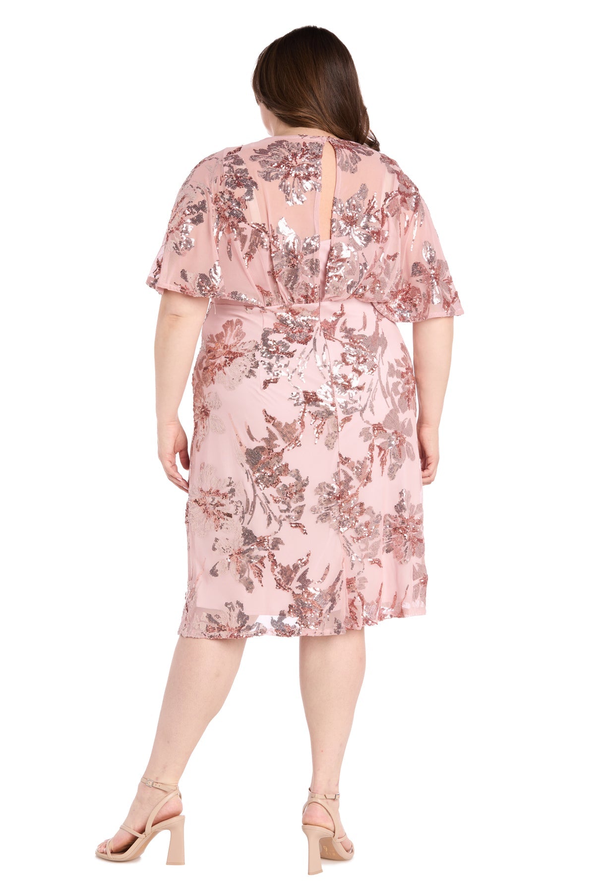 R&M Richards 3398W Plus Size Short Sequin Floral Cocktail Dress