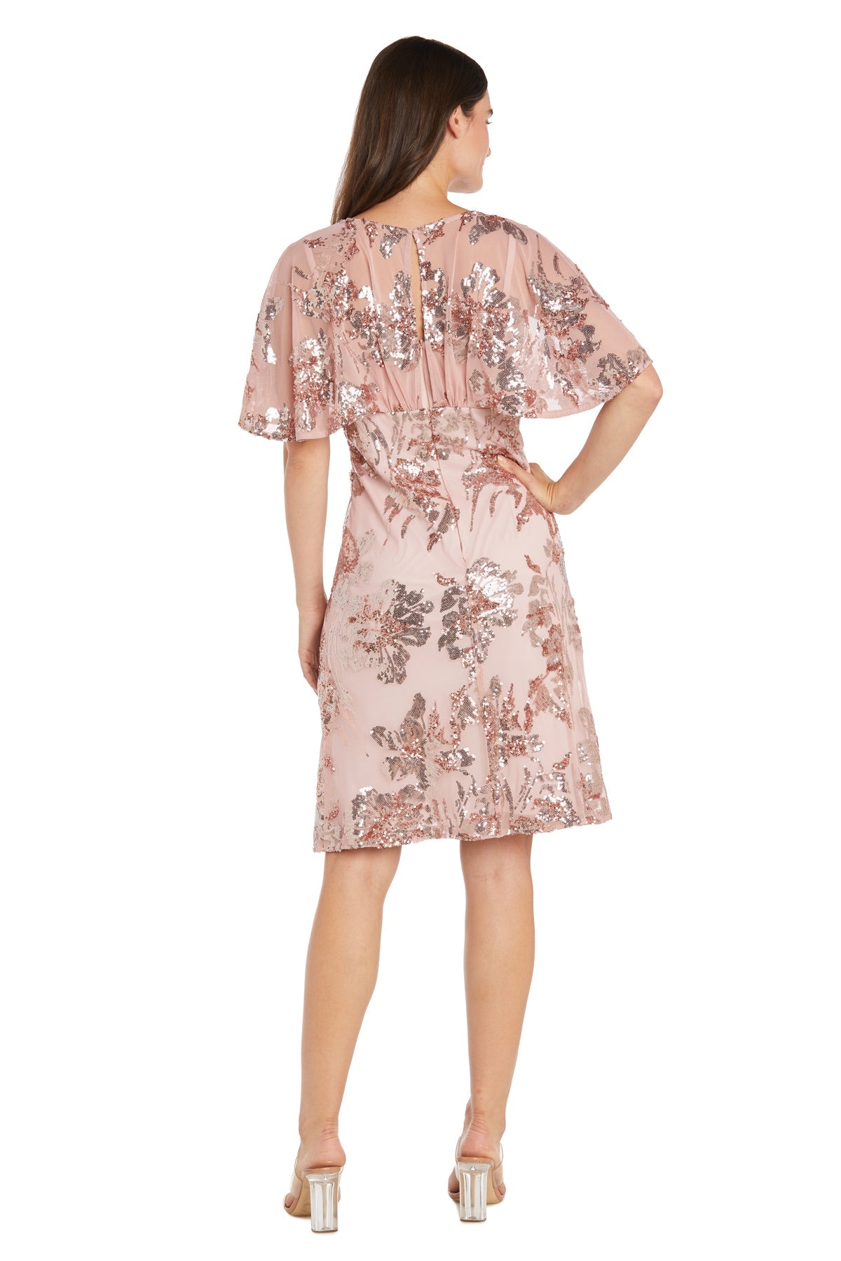 R&M Richards 3398P Short Sequin Floral Petite Cocktail Dress
