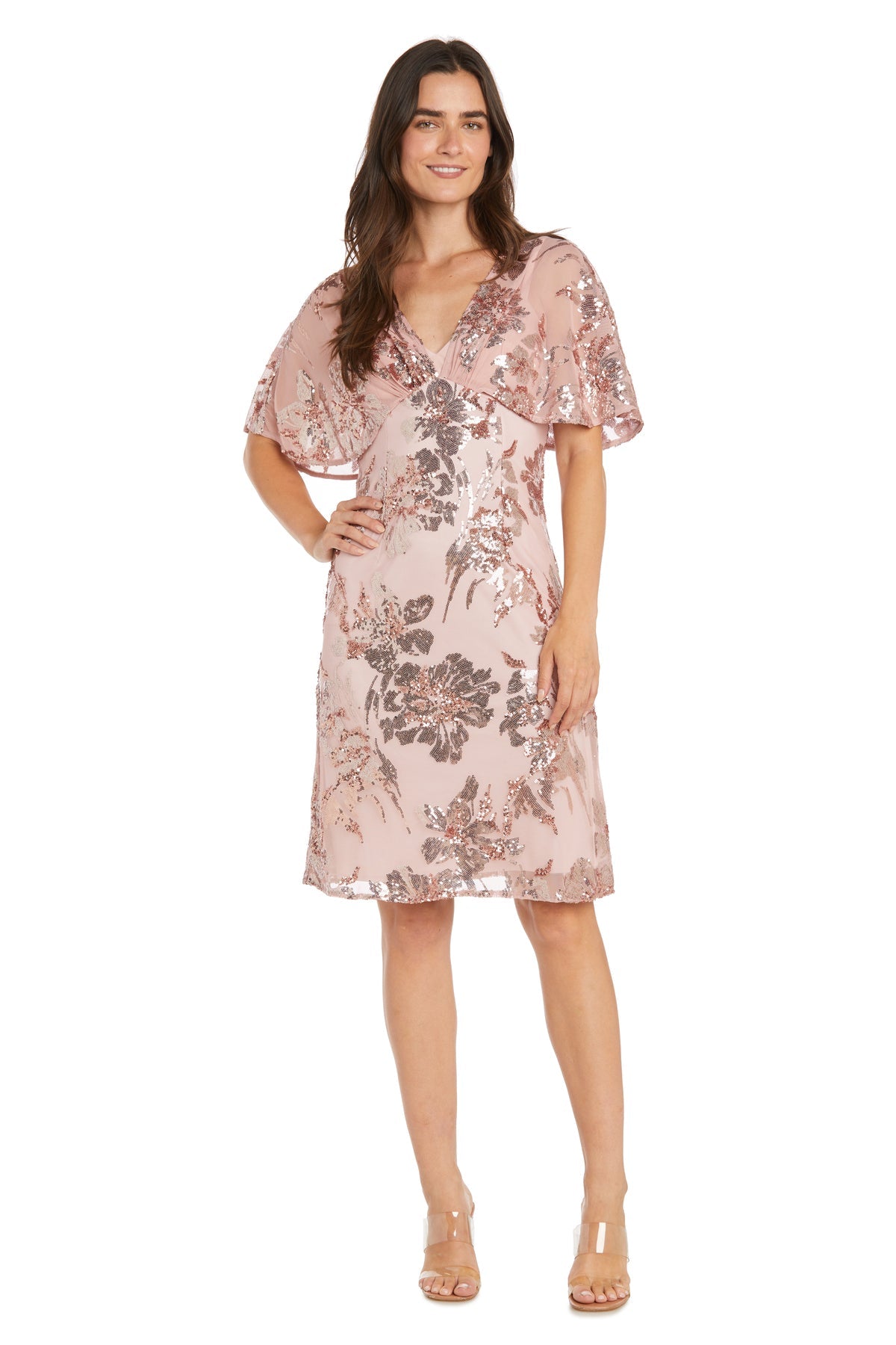 R&M Richards 3398P Short Sequin Floral Petite Cocktail Dress