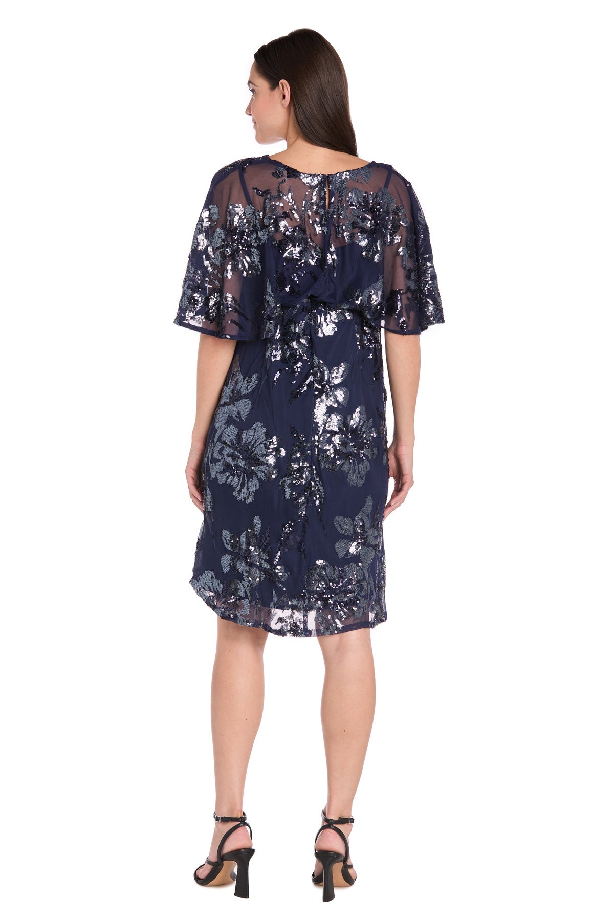 R&M Richards 3398P Short Sequin Floral Petite Cocktail Dress