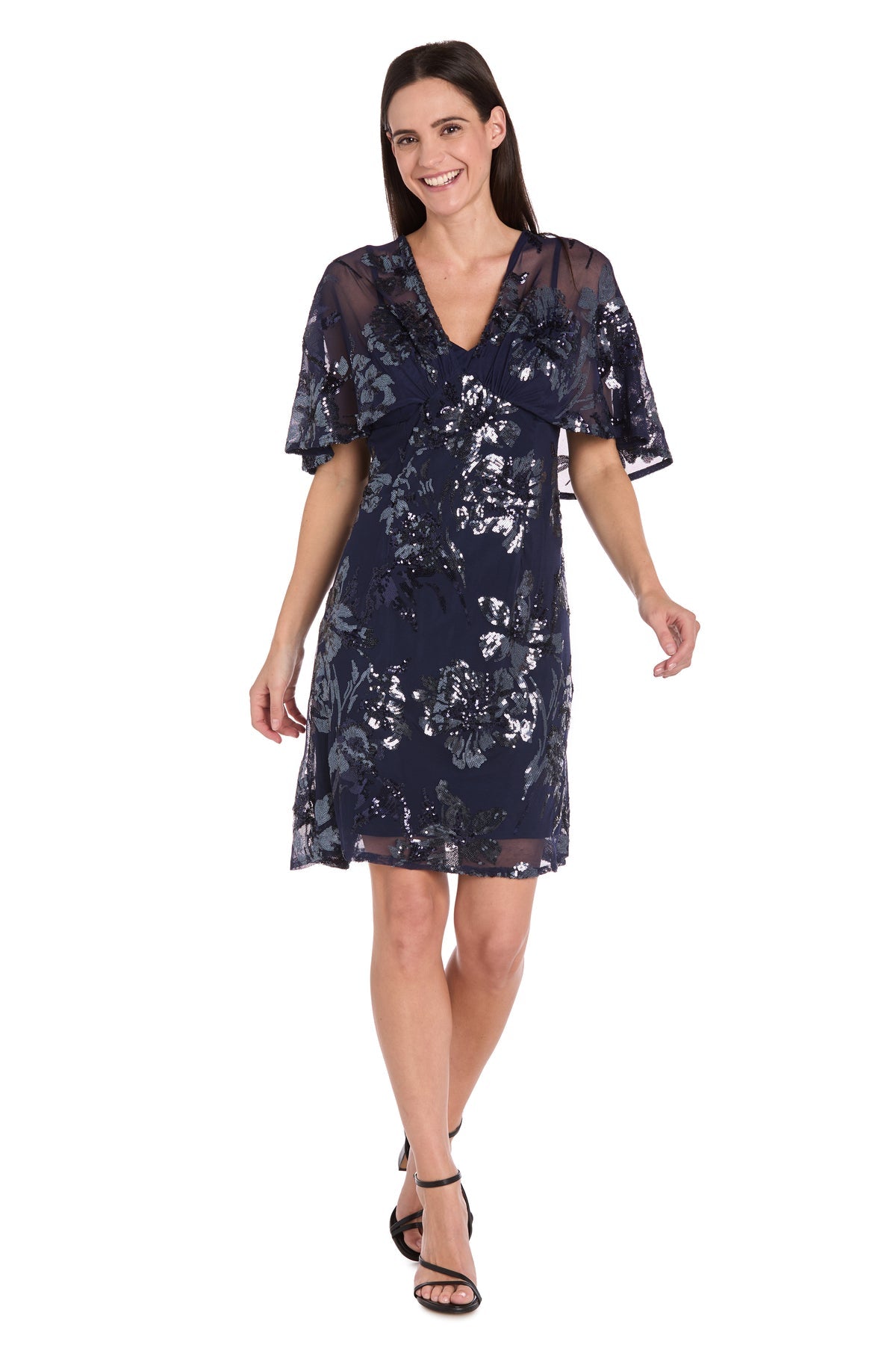 Cocktail Dresses Short Sequin Floral Cocktail Dress Navy