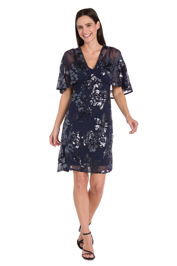 Sequin Floral Dress Short Petite Cocktail R&M Richards 3398P