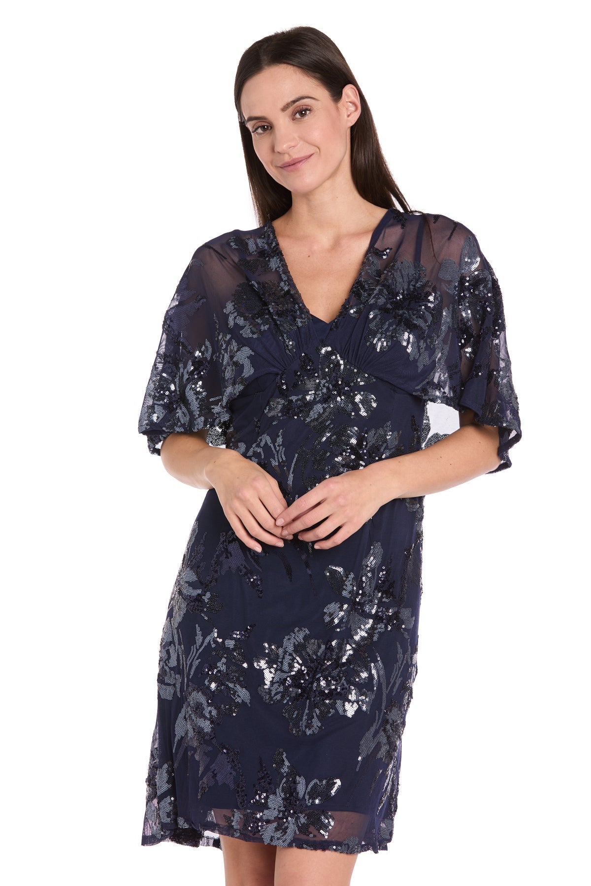 R&M Richards 3398P Short Sequin Floral Petite Cocktail Dress