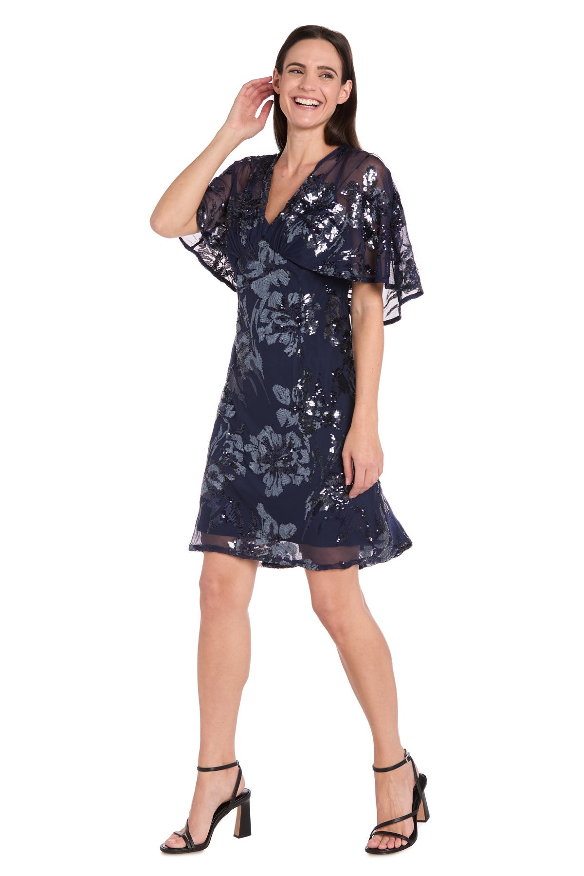 R&M Richards 3398P Short Sequin Floral Petite Cocktail Dress