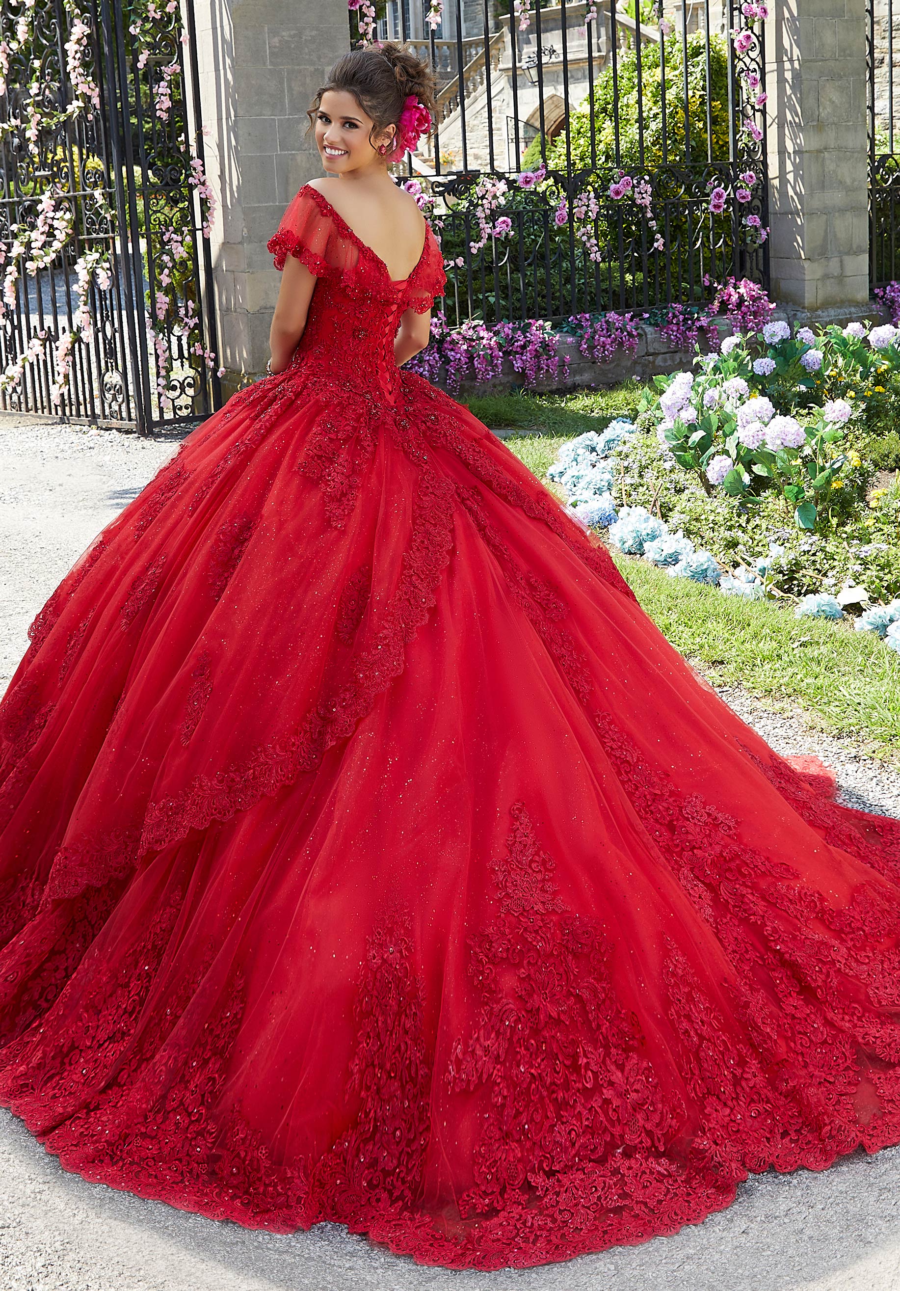 Off-the-Shoulder Floor-Length Tulle Quinceañera Ball Gown MGNY Madeline Gardner New York 34025
