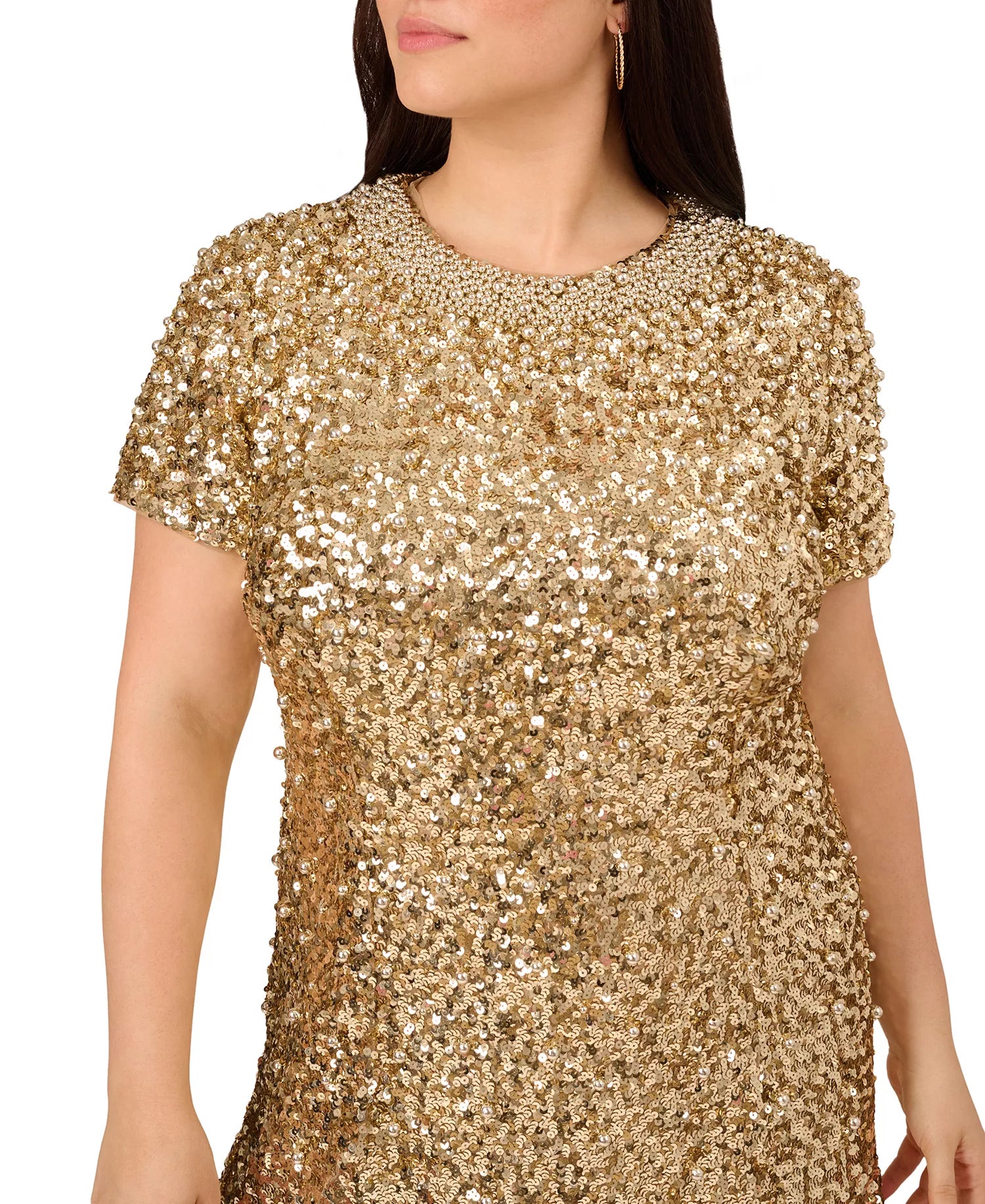 Beaded Short Sleeve Sheath Cocktail Dress Adrianna Papell ADAE211627