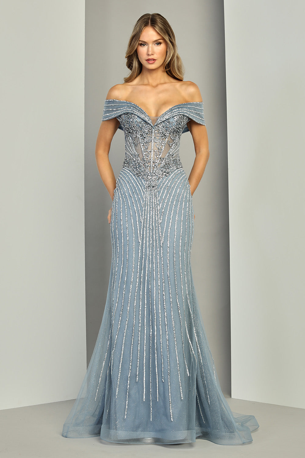 Off-the-Shoulder Floor-Length Sequin Formal Mermaid Adora Design 3404
