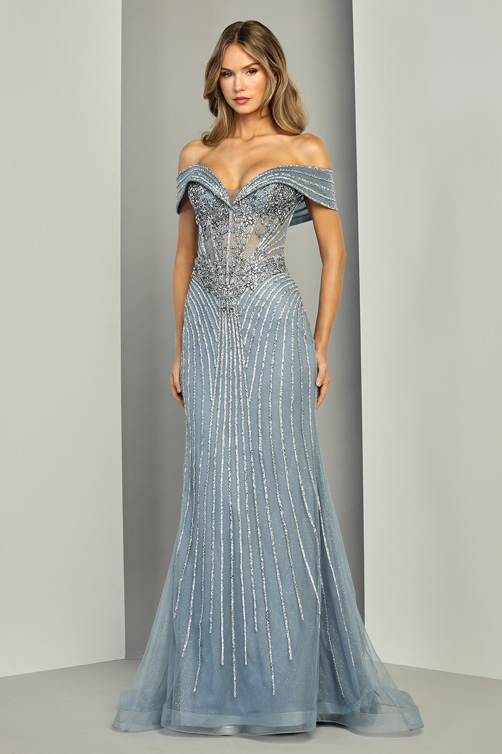 Off-the-Shoulder Floor-Length Sequin Formal Mermaid Adora Design 3404