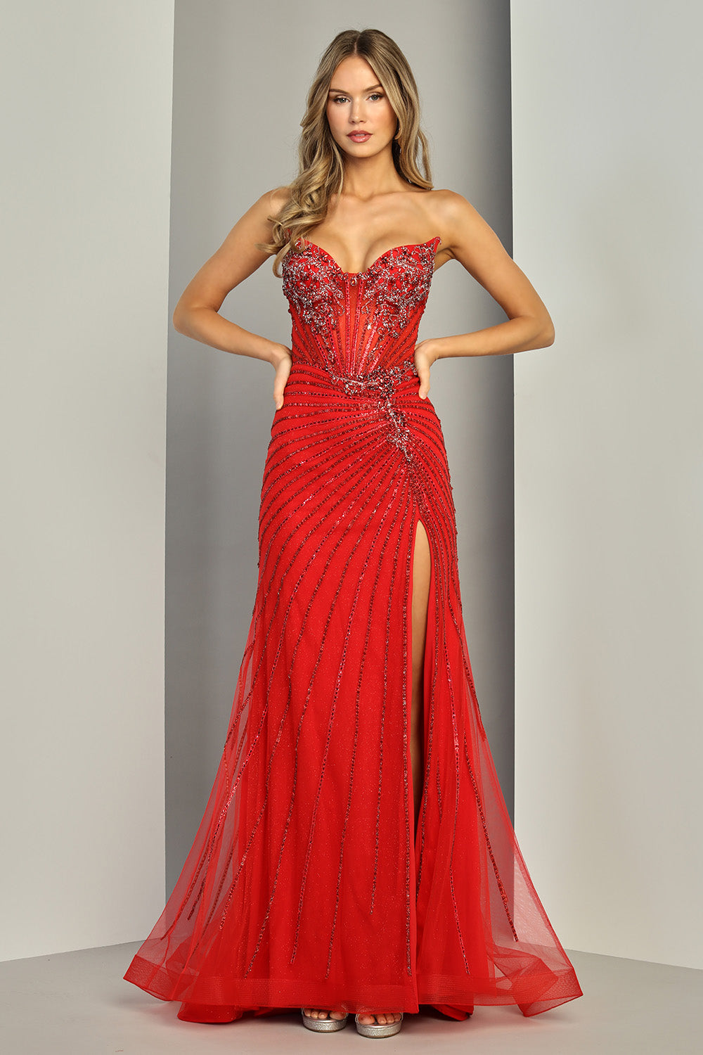 Strapless Curved Neck Floor-Length Sequin Occasion Mermaid Adora Design 3408