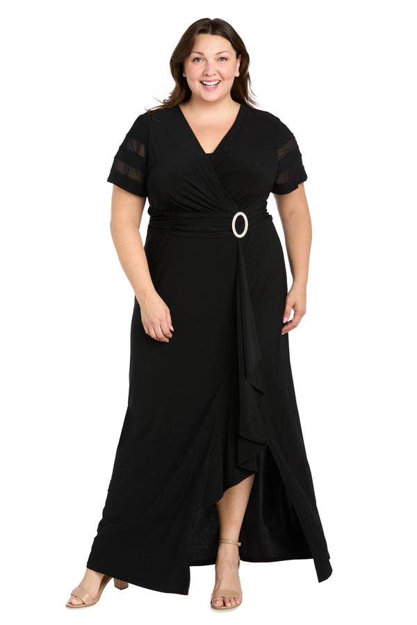 Plus Size Formal Dress Long Ruffle Slit R&M Richards 3409W