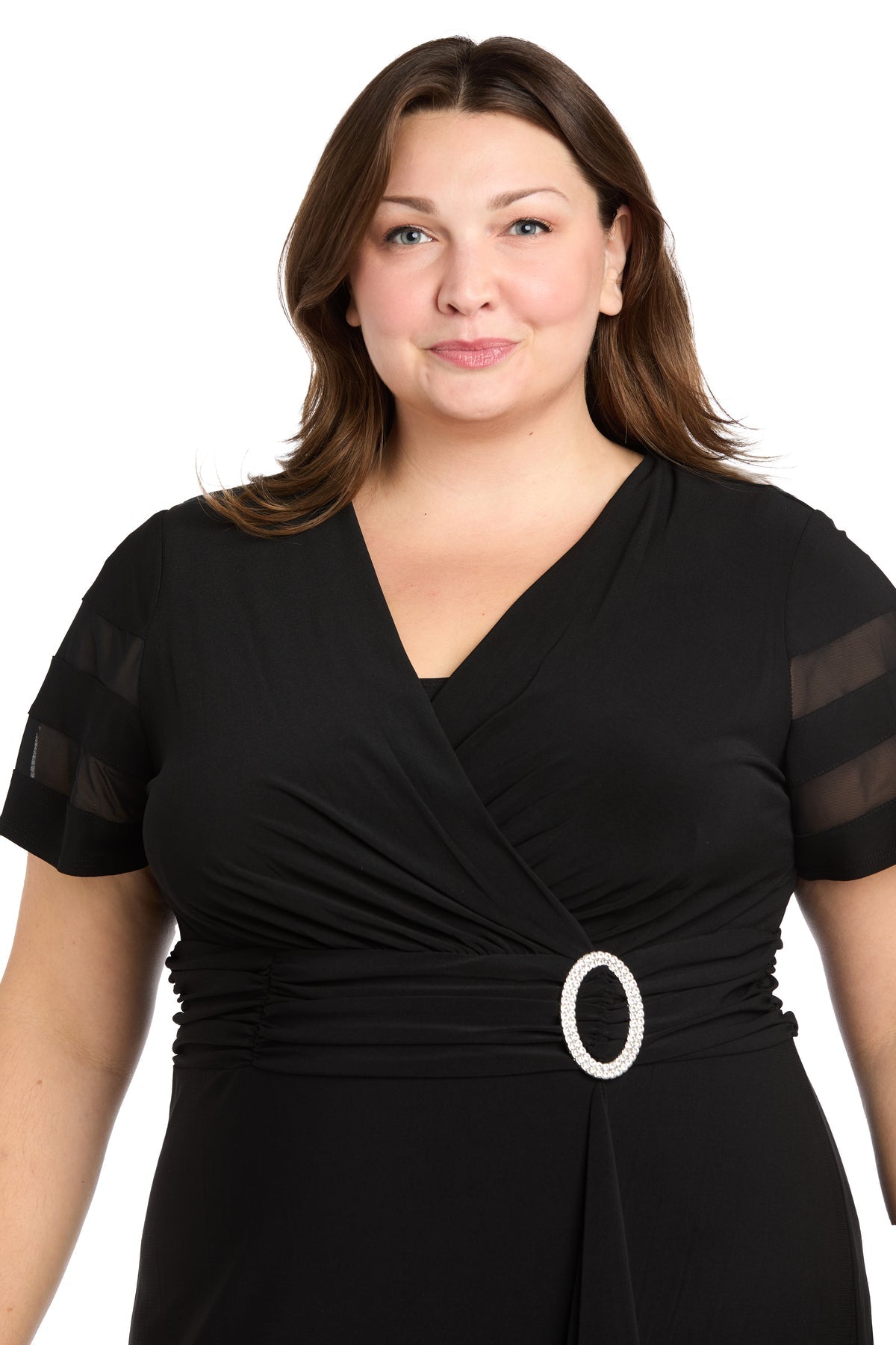R&M Richards 3409W Plus Size Long Ruffle Slit Formal Dress