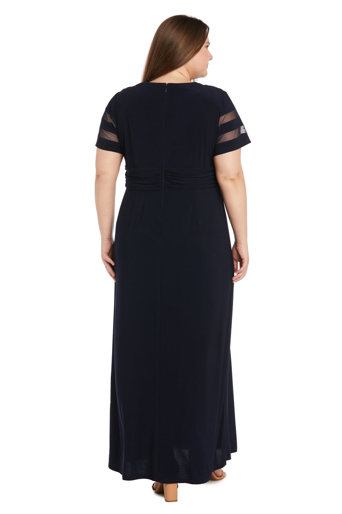 R&M Richards 3409W Plus Size Long Ruffle Slit Formal Dress